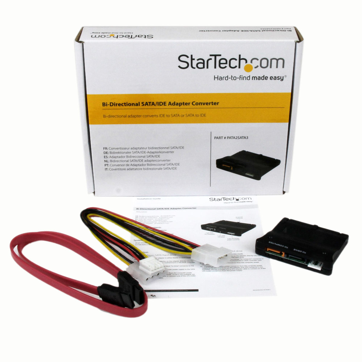 StarTech.com PATA2SATA3 cambiadores de género de cables 2 x SATA Data 7 pin M/1 x IDE 40 pin F SP4 M Negro