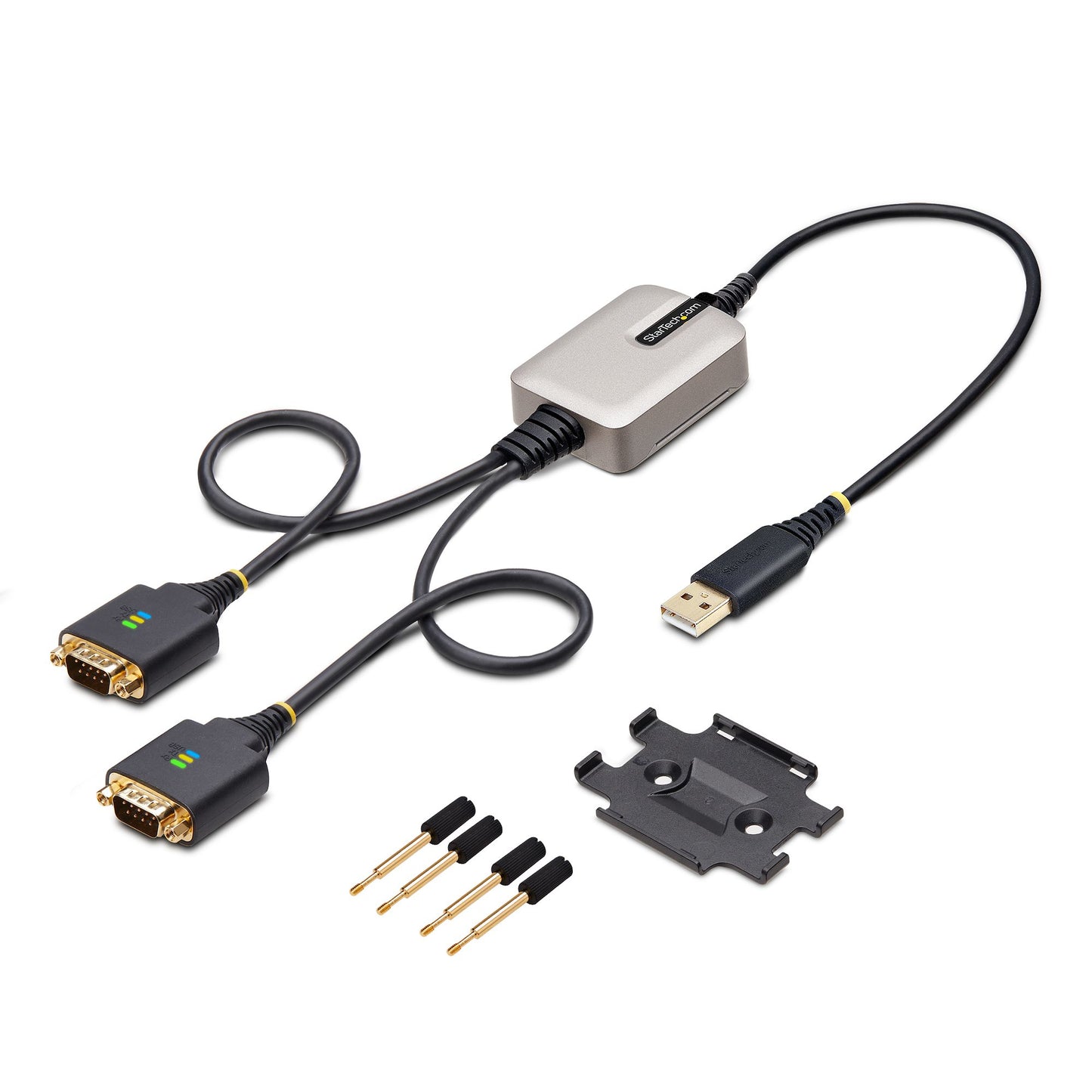 StarTech.com 2P1FFC-USB-SERIAL cambiadores de género de cables USB-A 2 x DB-9 RS-232 Negro, Gris