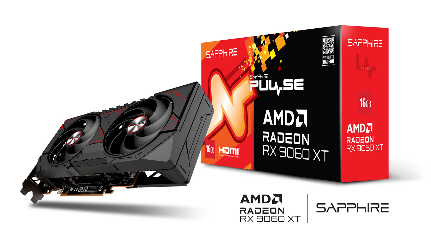 Tarjeta de Video Sapphire Pulse Radeon RX 9060 XT OC 16GB Dual Fan GDDR6 128-bit PCIe 5.0 HDMI DP