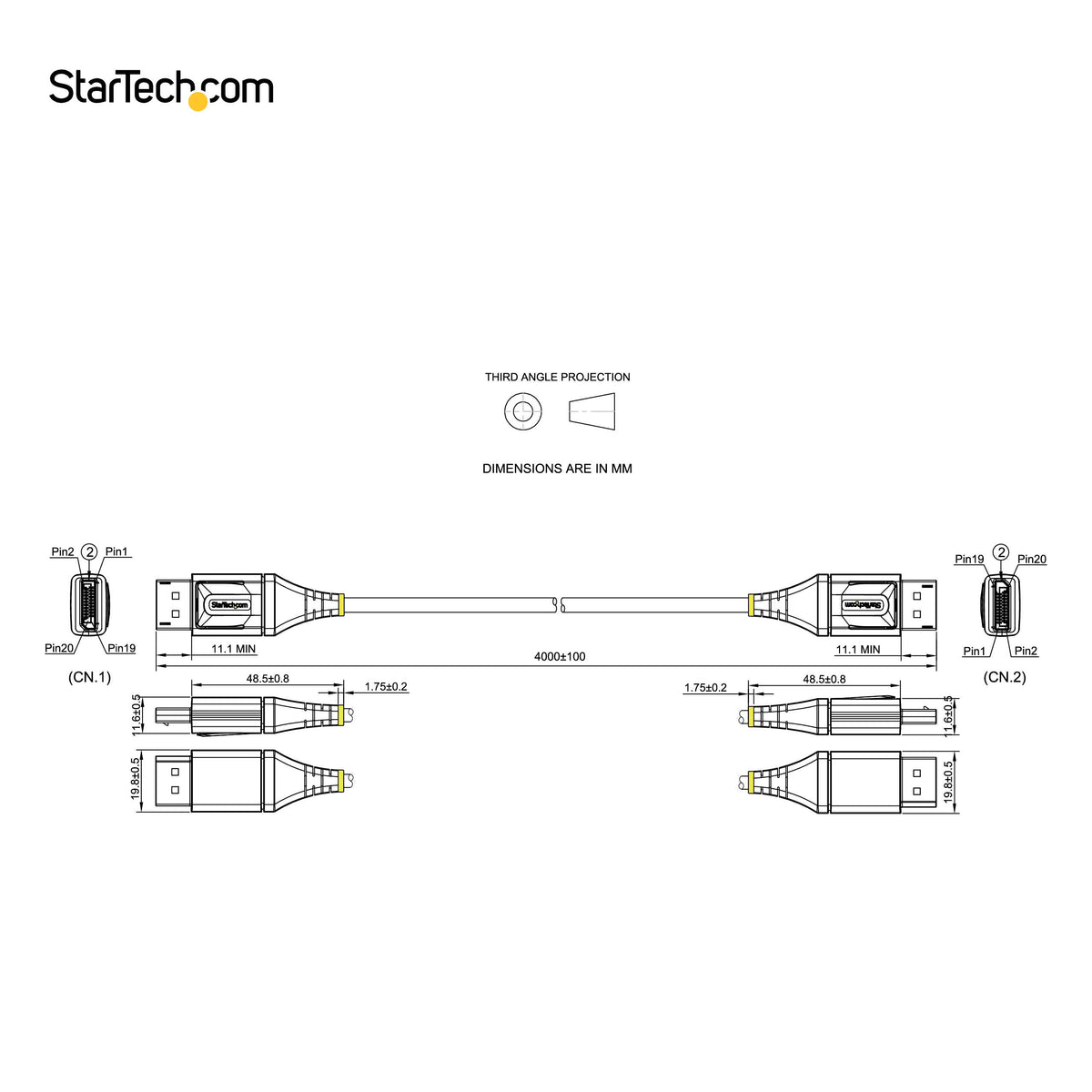 StarTech.com DP14VMM4M cable DisplayPort Gris, Negro