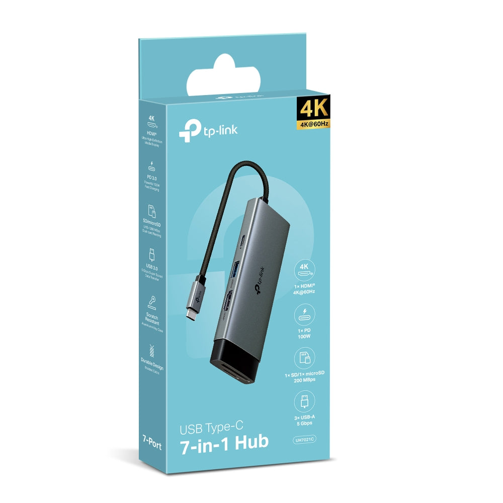 TP-Link UH7021C nodo concentrador USB Tipo C 5000 Mbit/s Aluminio, Negro