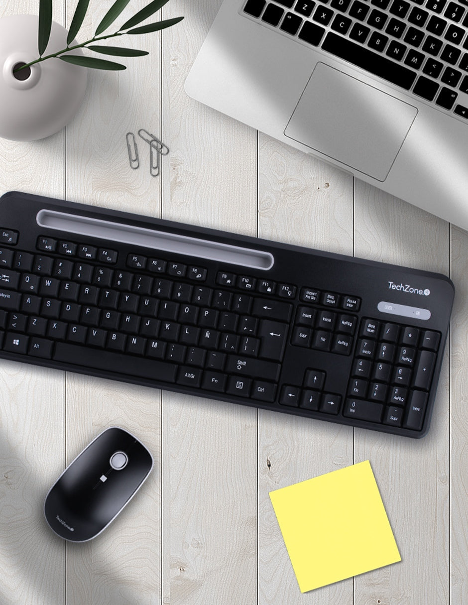 Mouse y Teclado Inalambricos Tasking Grey 800 1200 1600 DPI 4 Botones con Ranura para Smartphone