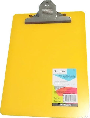 Tabla con Clip Barrilito Plástico Tamaño Carta Colores Surtidos