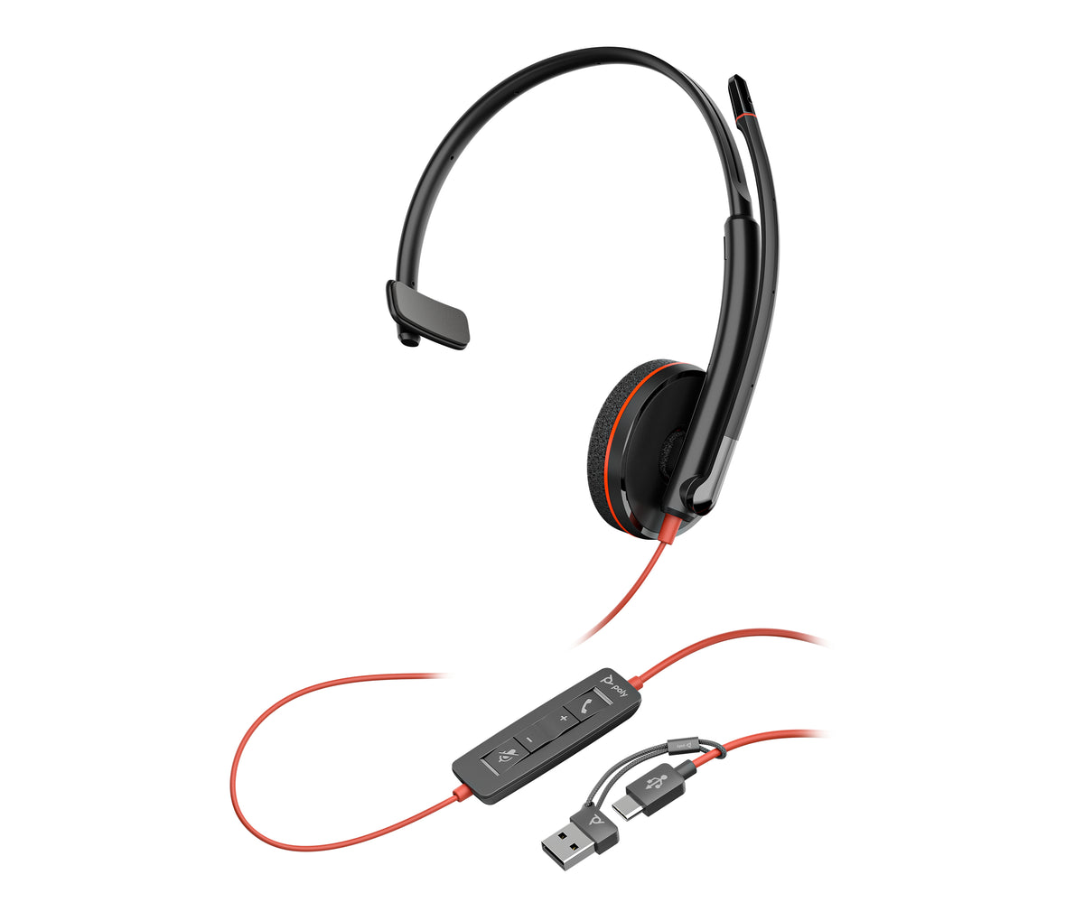 HP Poly Blackwire 3210 Monaural USB-C Headset +USB-C/A Adapter (Bulk) Alámbrico Diadema Oficina/Centro de llamadas USB Tipo C Negro