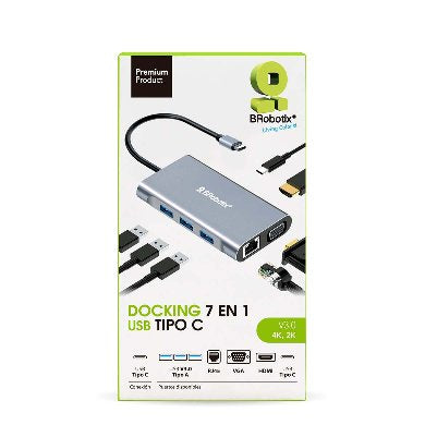 BRobotix 6001202 base para laptop o replicador de puertos Alámbrico USB 3.2 Gen 1 (3.1 Gen 1) Type-C Negro, Plata