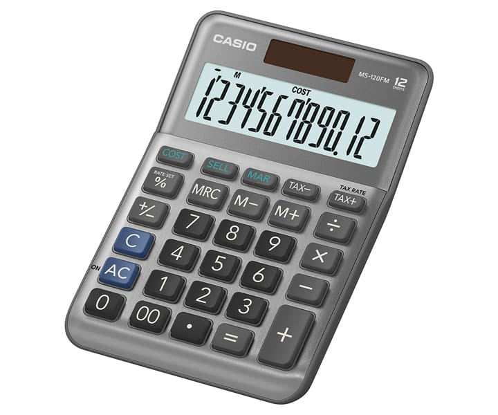 Calculadora de Escritorio Casio MS-120FM 12 digitos gris metalico calculo de costo venta y margen doble alimentacion