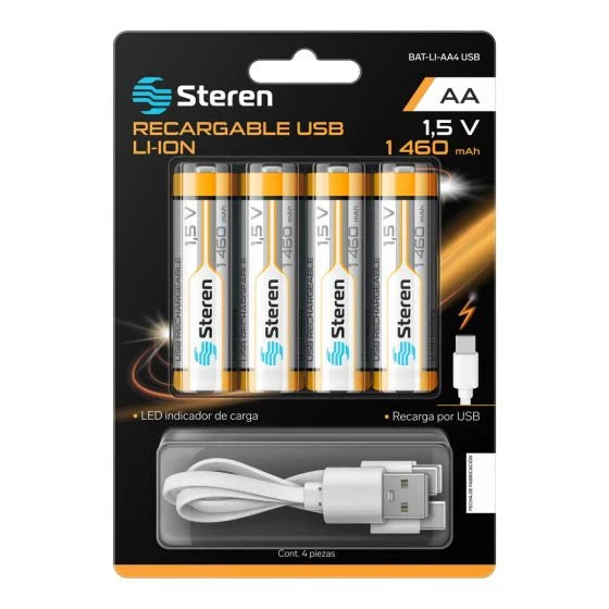 Baterias Recargable Steren USB LI-ION AA 1460 C/4 Piezas