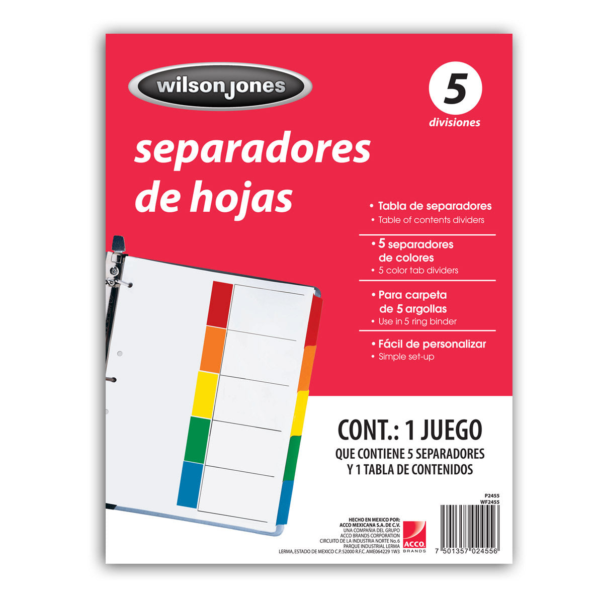 SEPARADOR ACCO TAB 5 DIV CEJA COLOR SIN NUMERACION