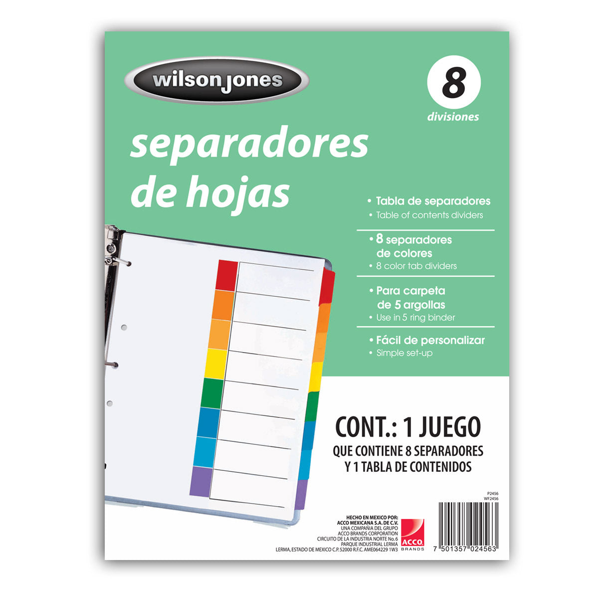 SEPARADOR ACCO TAB 8 DIV CEJA COLOR SIN NUMERACION