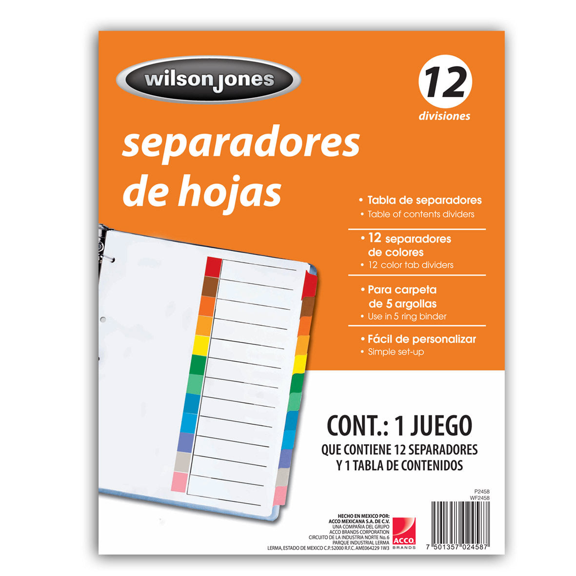 SEPARADOR ACCO TAB 12 DIV CEJA COLOR SIN NUMERACION