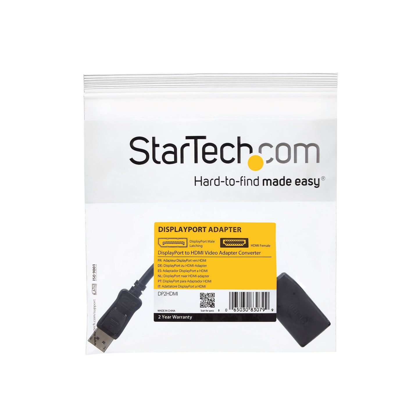 StarTech.com DP2HDMI adaptador de cable de vídeo 0.24 m HDMI Tipo A (Estándar) Negro