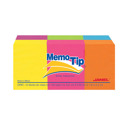 NOTAS ADHESIVAS JANEL NEON 1.5"X2" 12 BLOCKS 100H C/U