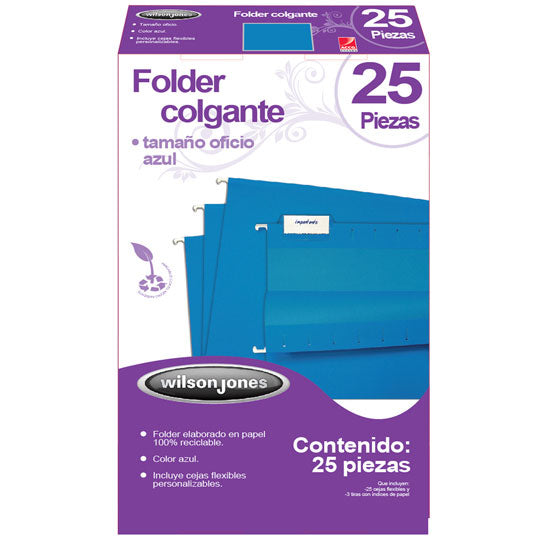 Folder Acco Colgante Oficio Color Azul c/25 Piezas