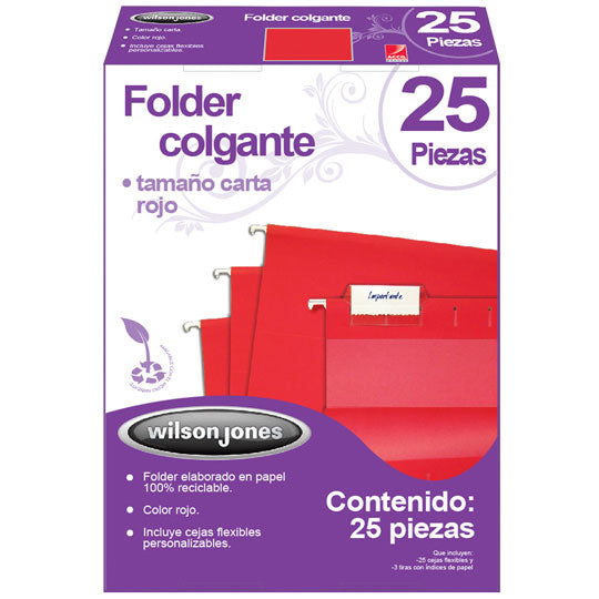 Folder Acco Colgante Carta Color Rojo c/25 Piezas