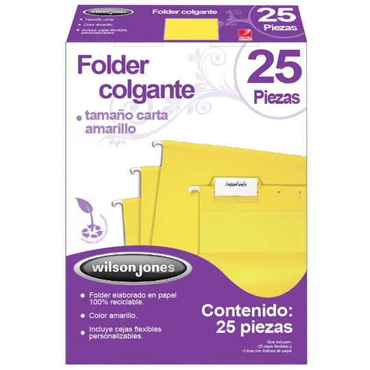 Folder Acco Colgante Carta Color Amarillo c/25 Piezas