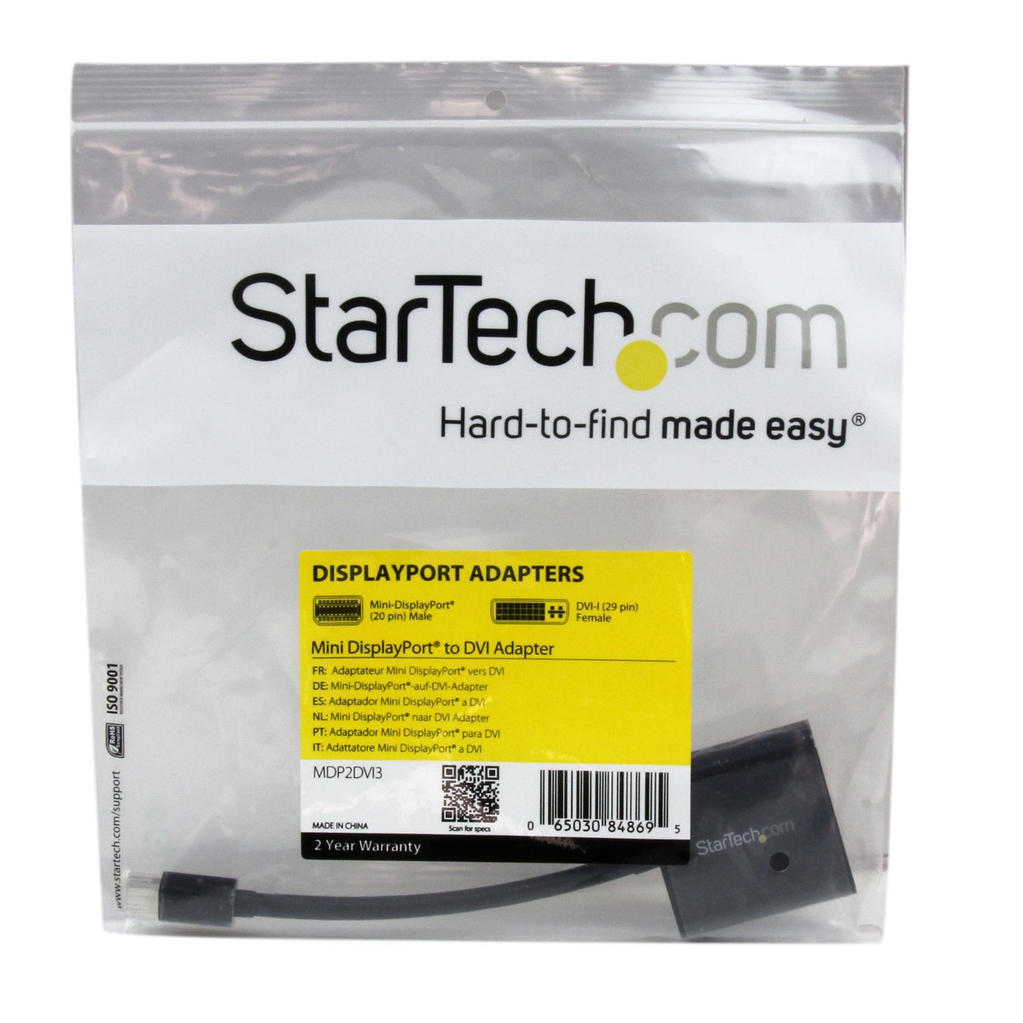 StarTech.com MDP2DVI3 adaptador de cable de vídeo 0.13 m DVI-I Negro