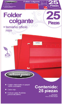 Folder Acco Colgante Oficio Color Rojo c/25 Piezas