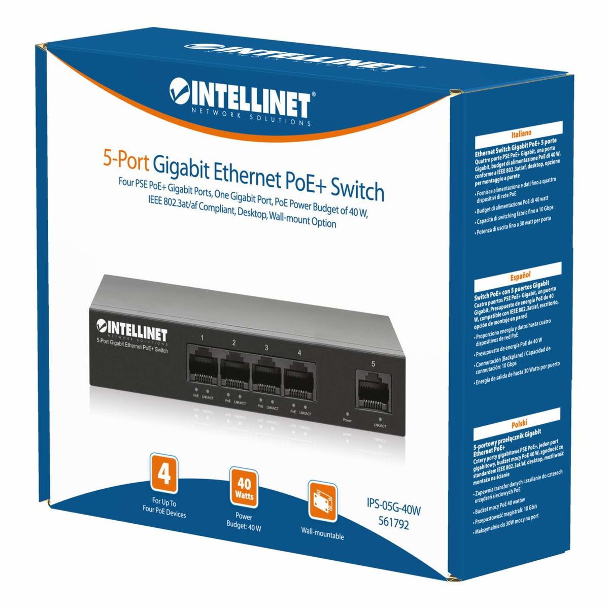 Intellinet 561792 dispositivo de redes Gigabit Ethernet (10/100/1000) Energía sobre Ethernet (PoE) Negro