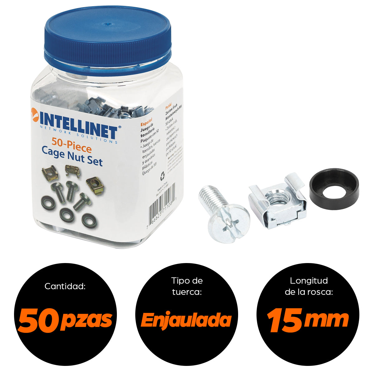Tornillos Intellinet M6 Tuerca Enjaulada Bote C/50 Juegos