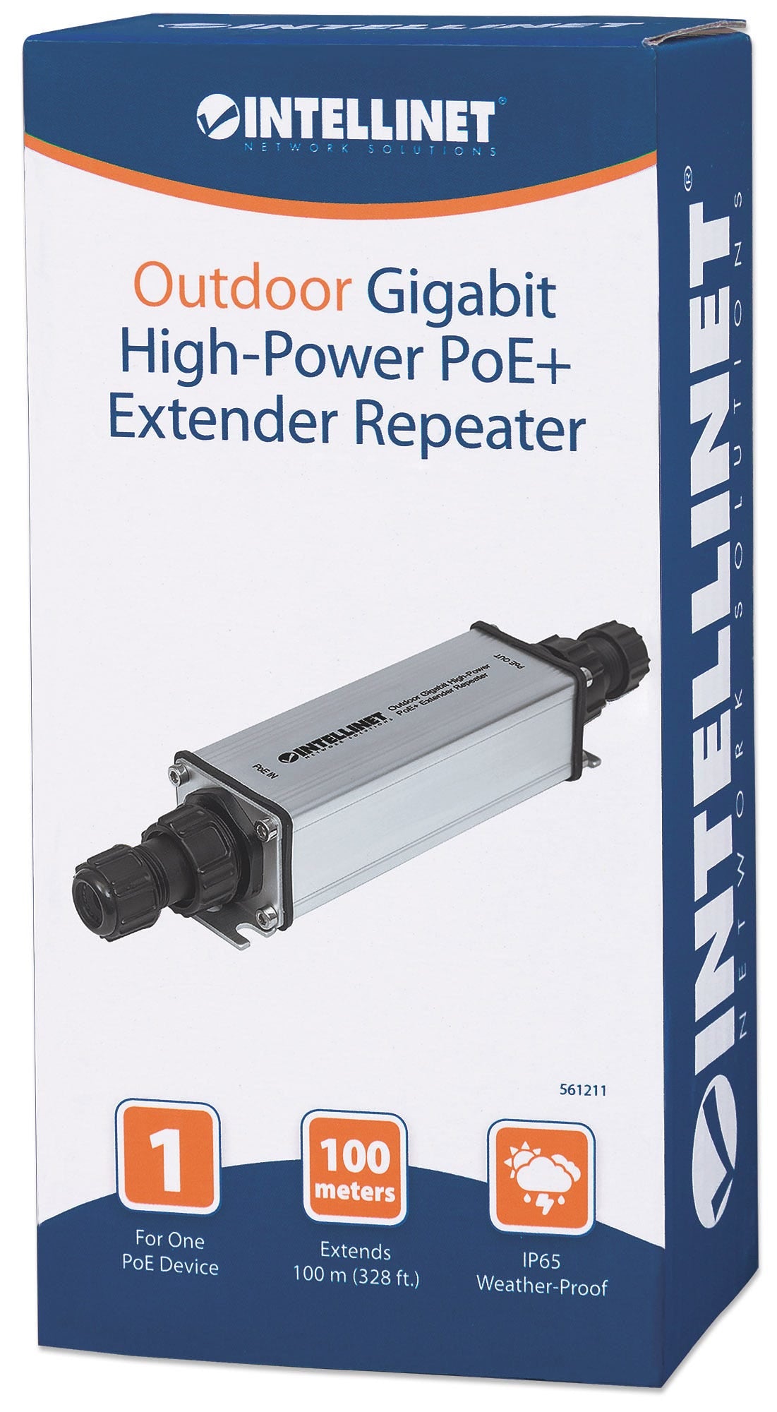 Intellinet 561211 extensor de red Repetidor de red Negro, Gris 10, 100, 1000 Mbit/s