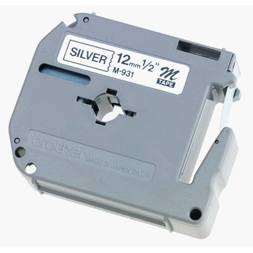 Cinta Brother M931 No Laminada Negro sobre Plateado 12mmx8m PT85
