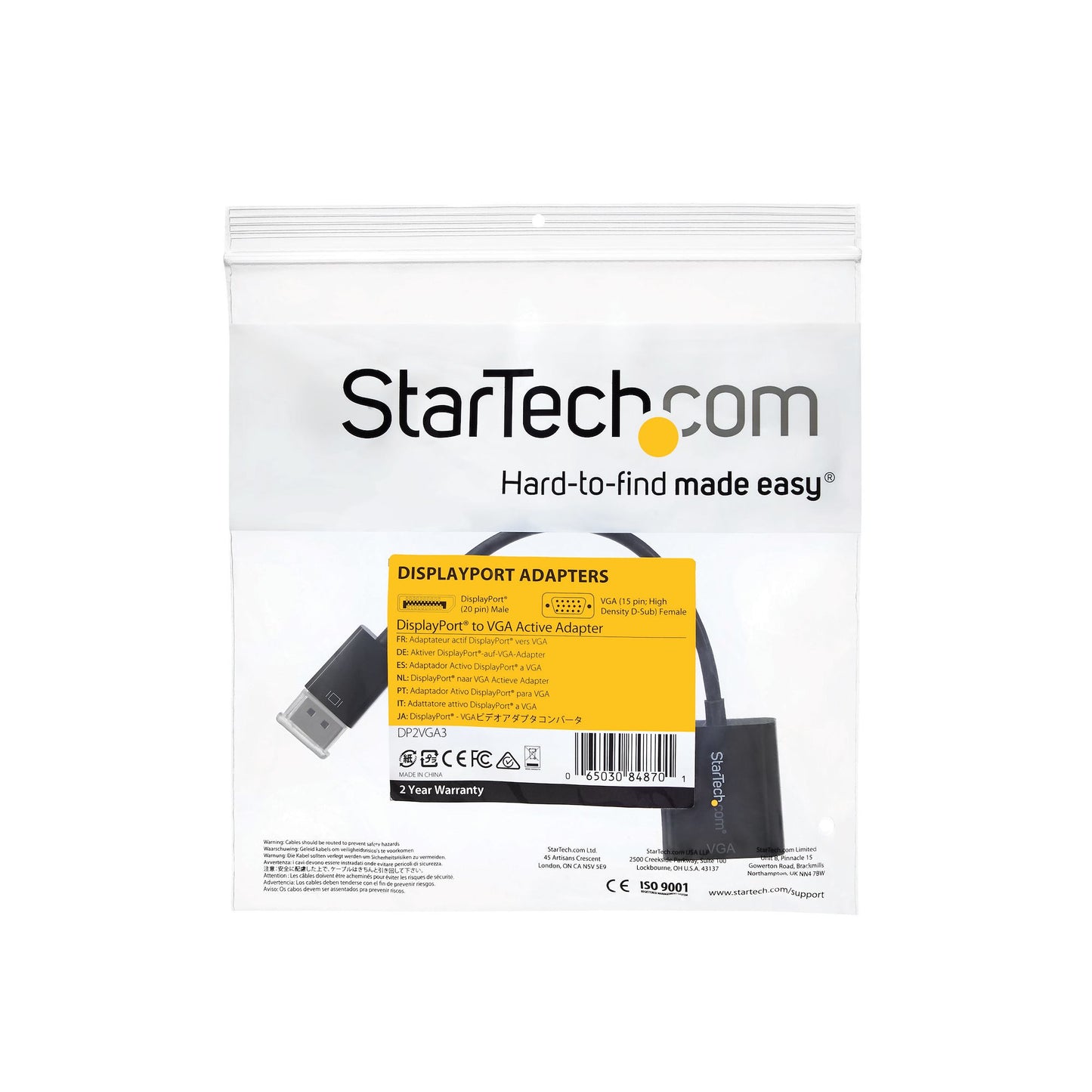 StarTech.com DP2VGA3 adaptador de cable de vídeo 0.1 m VGA (D-Sub) Negro
