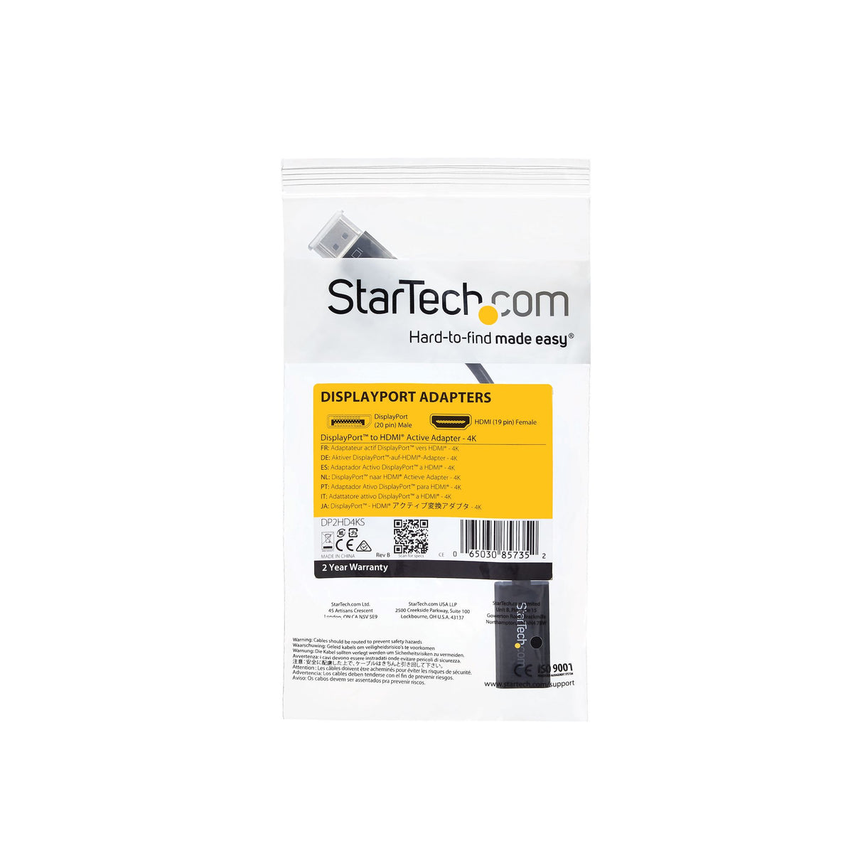 StarTech.com DP2HD4KS adaptador de cable de vídeo 0.15 m HDMI Tipo A (Estándar) Negro