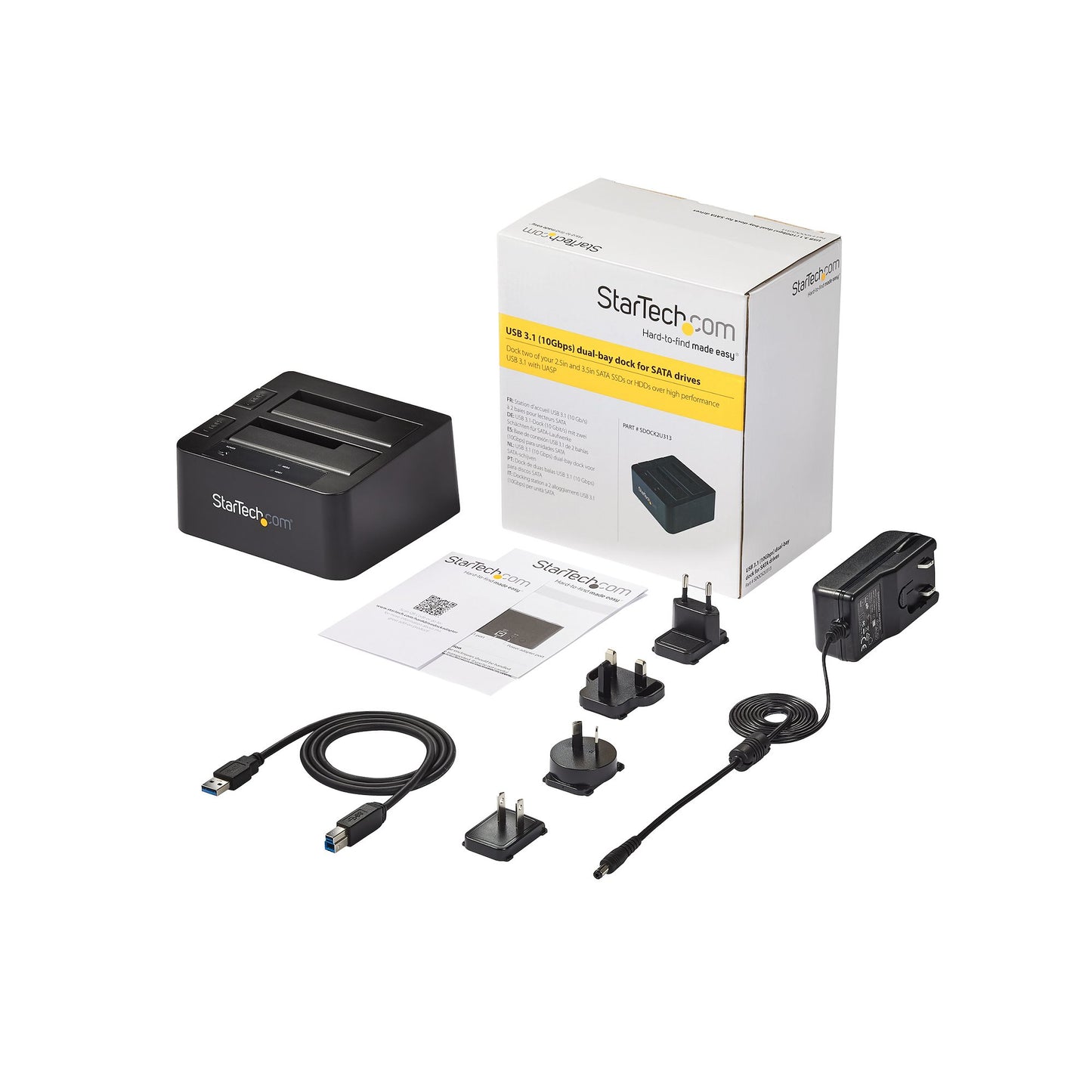 StarTech.com SDOCK2U313 base de conexión para disco duro USB 3.2 Gen 2 (3.1 Gen 2) Type micro-B Negro