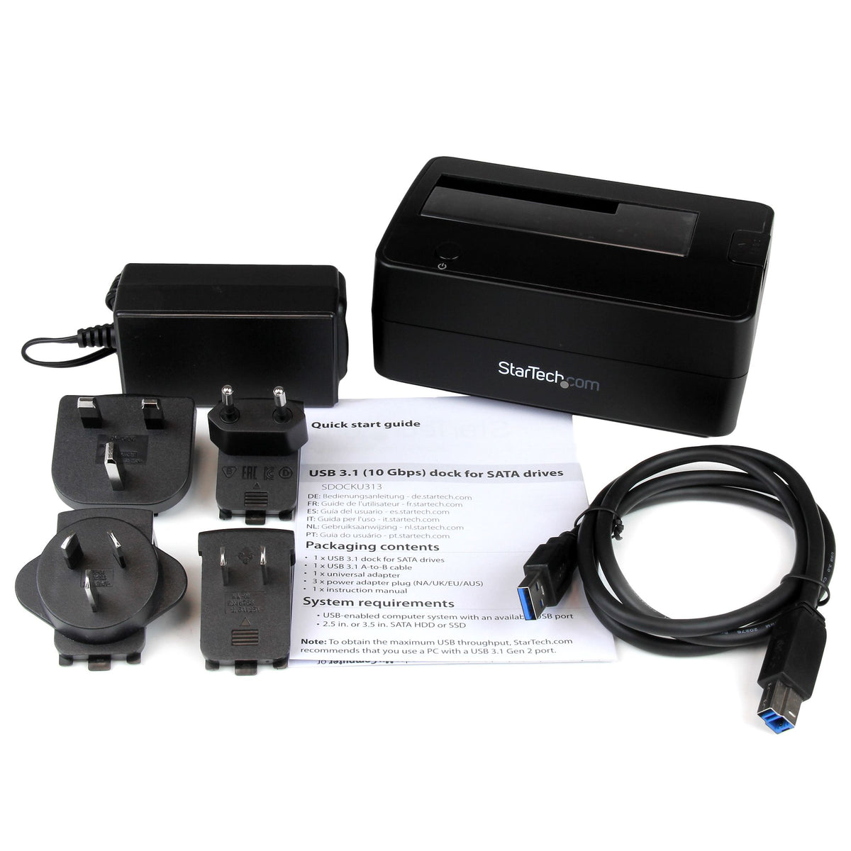 StarTech.com SDOCKU313 base de conexión para disco duro USB 3.2 Gen 2 (3.1 Gen 2) Type micro-B Negro