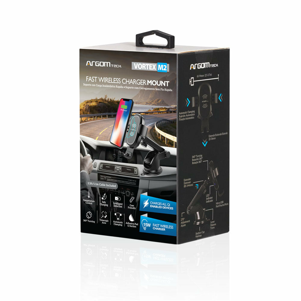 Soporte Argomtech para Celular Cargador Inalámbrico Rápido Brazo Telescópico 15W Rotación 360 Color Negro