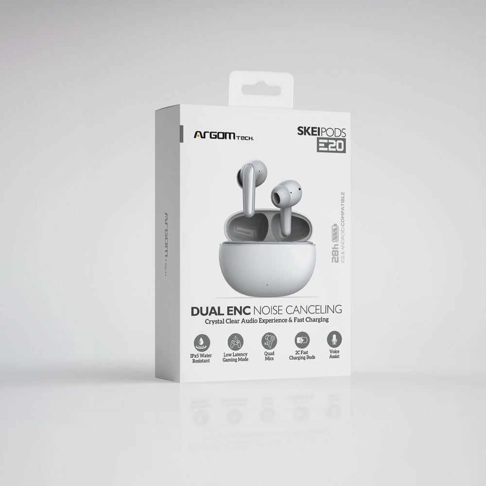 Audifonos Argomtech Inalámbricos Skeipods E20 Control Táctil Resistente al Agua Color Blanco