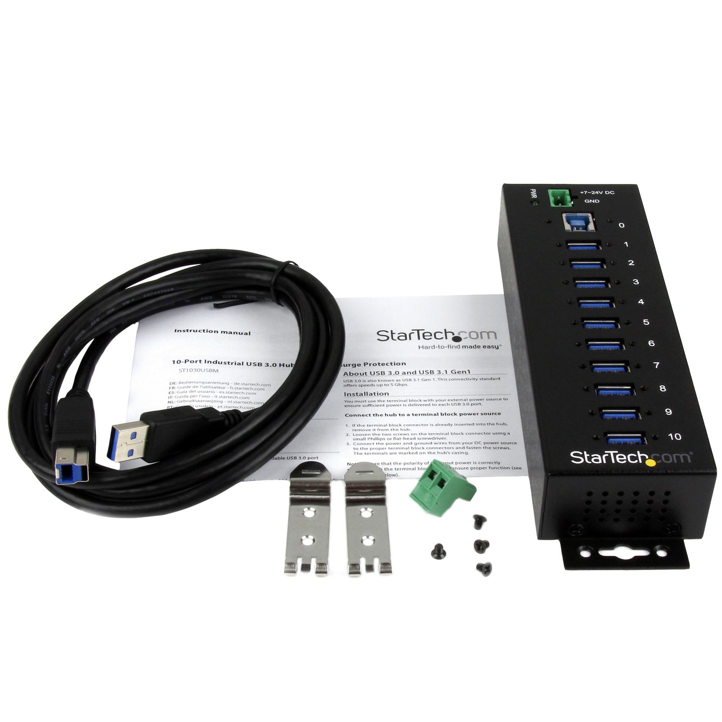 StarTech.com ST1030USBM nodo concentrador USB 3.2 Gen 1 (3.1 Gen 1) Type-B 5000 Mbit/s Negro
