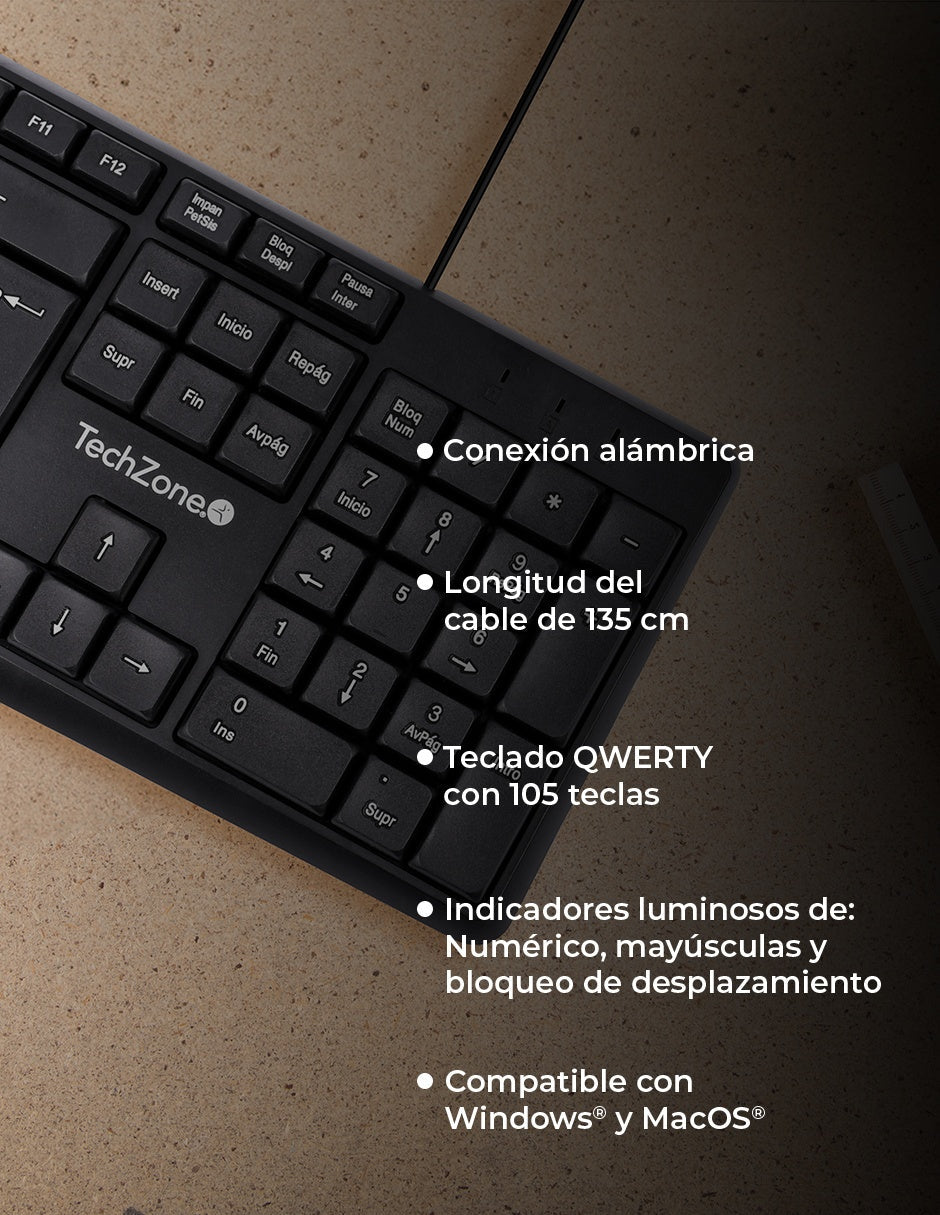 TechZone Alámbrico teclado Universal USB QWERTY Negro