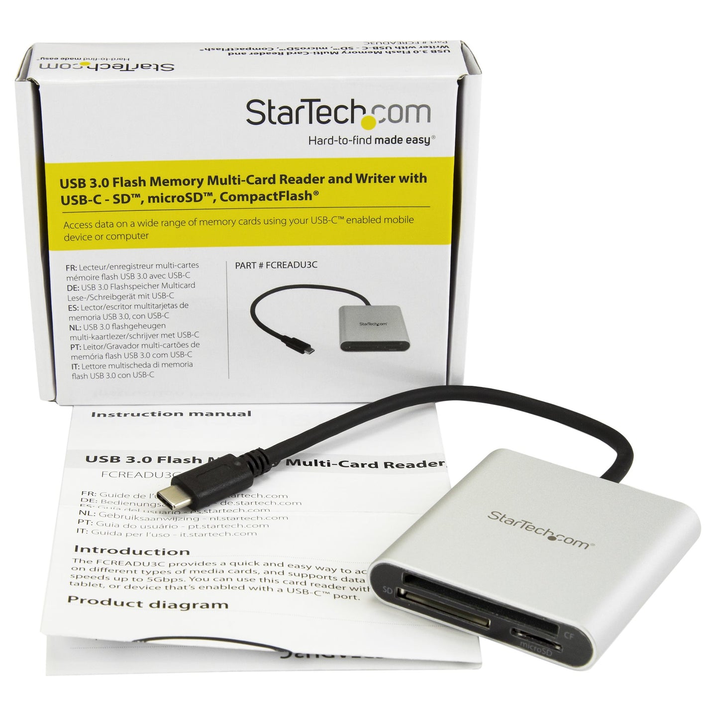 StarTech.com FCREADU3C lector de tarjeta USB 3.2 Gen 1 (3.1 Gen 1) Type-C Negro, Plata