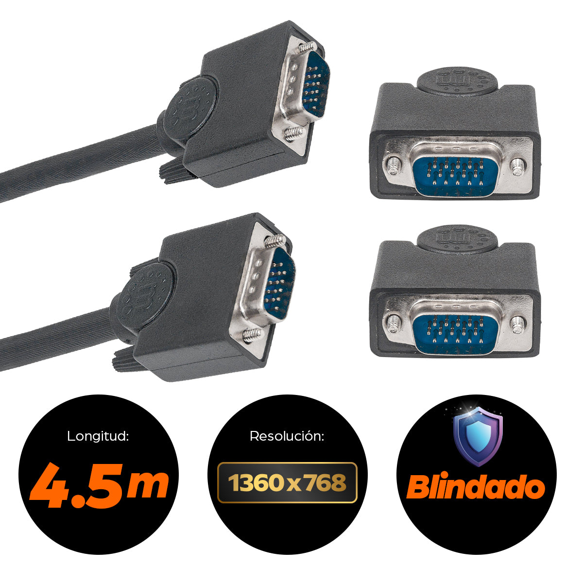 Cable Manhattan HD15 M-M para Monitor SVGA 4.5m Color Negro