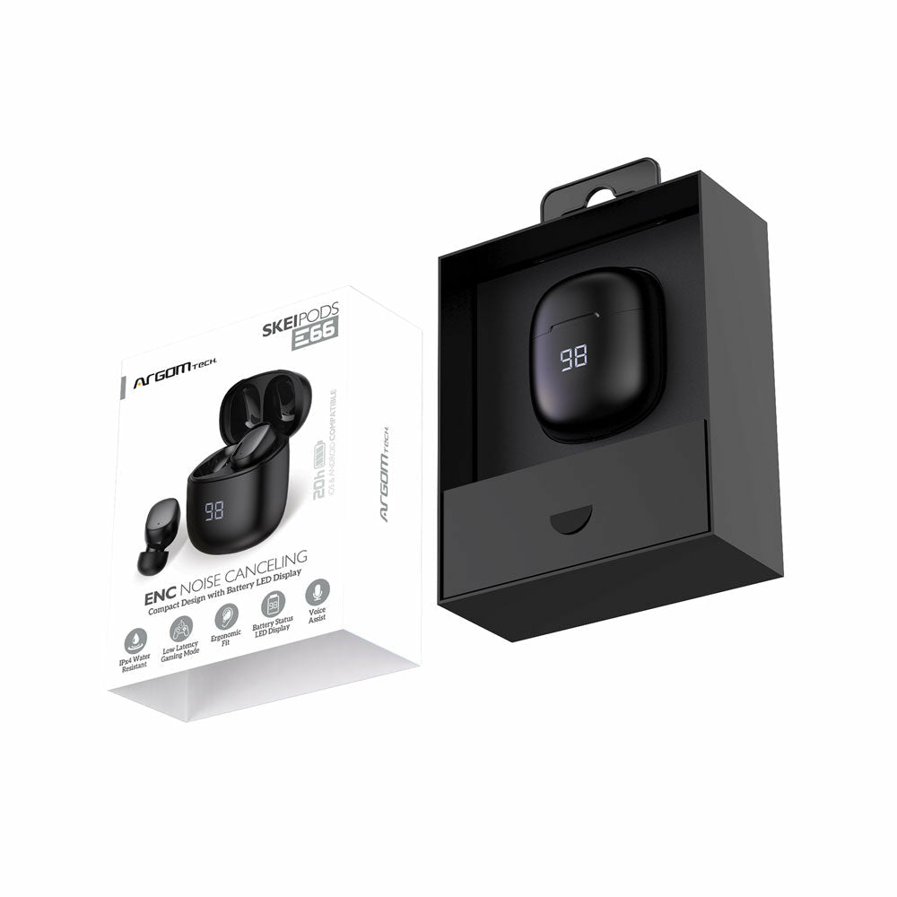 Audifonos Argomtech Inalámbricos Skeipods E66 Control Táctil Pantalla LED Resistente al Agua Color Negro