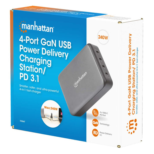 Estación de carga USB-C Manhattan 4 puertos USB-C PD 240W