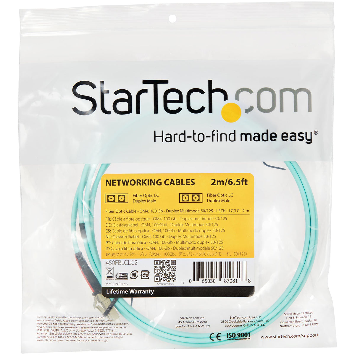 StarTech.com 450FBLCLC2 cable InfiniBand y de fibra óptica Color aguamarina