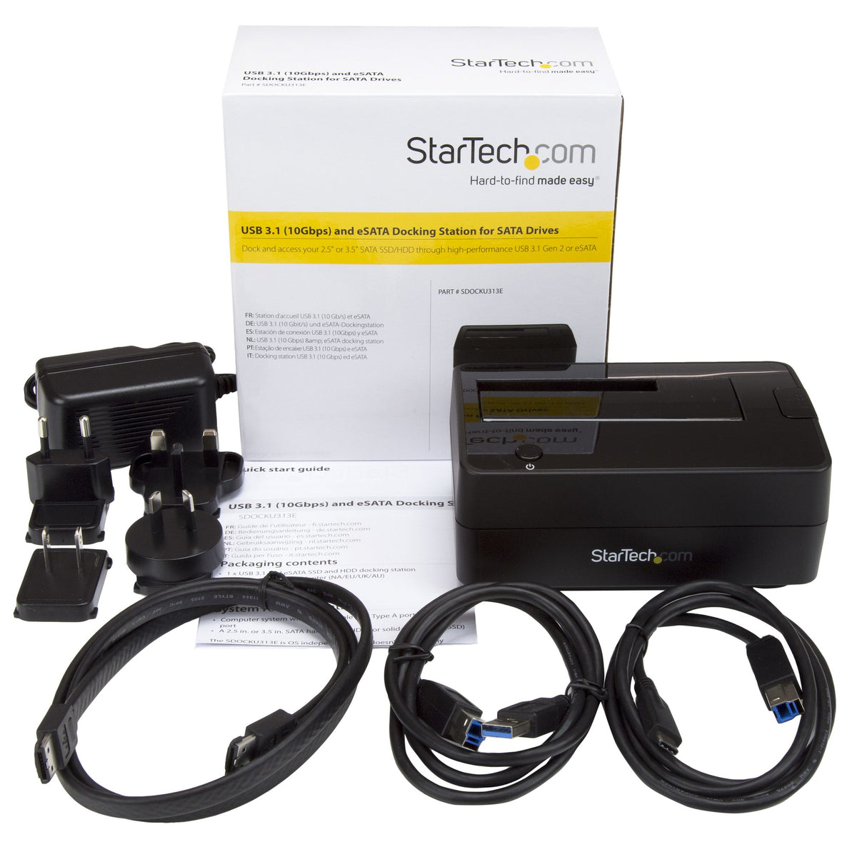 StarTech.com SDOCKU313E base de conexión para disco duro USB 3.2 Gen 2 (3.1 Gen 2) Type-B Negro