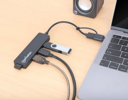 Manhattan 180863 base para laptop o replicador de puertos USB 3.2 Gen 1 (3.1 Gen 1) Type-A + Type-C Negro