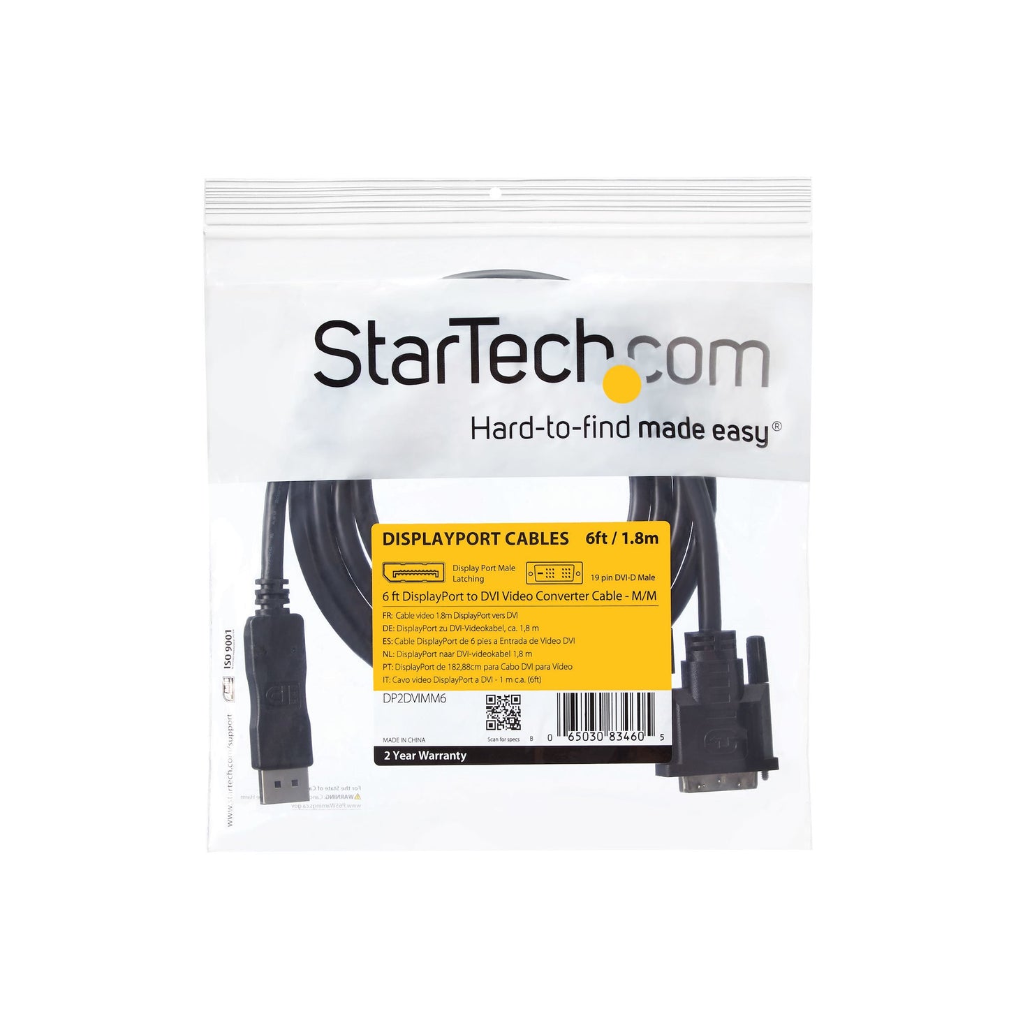 StarTech.com DP2DVIMM6 adaptador de cable de vídeo Negro