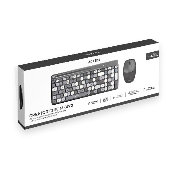 Kit Teclado y Mouse Acteck Creator Chic Colors MK470 Inalámbrico 2xBaterías AAA Incluidas Color Gris