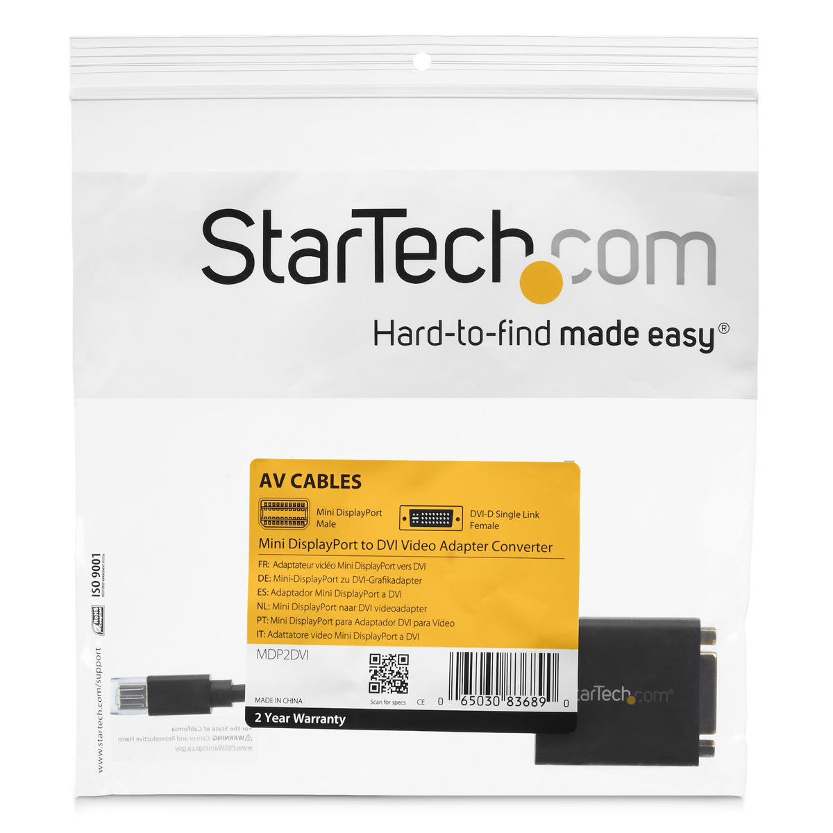 StarTech.com MDP2DVI adaptador de cable de vídeo 0.13 m DVI-I Negro