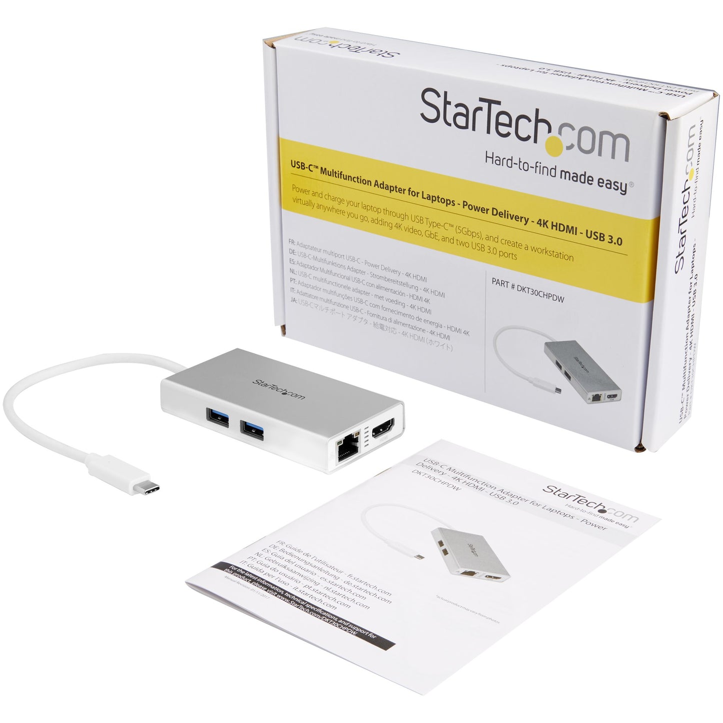 StarTech.com DKT30CHPDW base para laptop o replicador de puertos Alámbrico USB 3.2 Gen 1 (3.1 Gen 1) Type-C Plata, Blanco