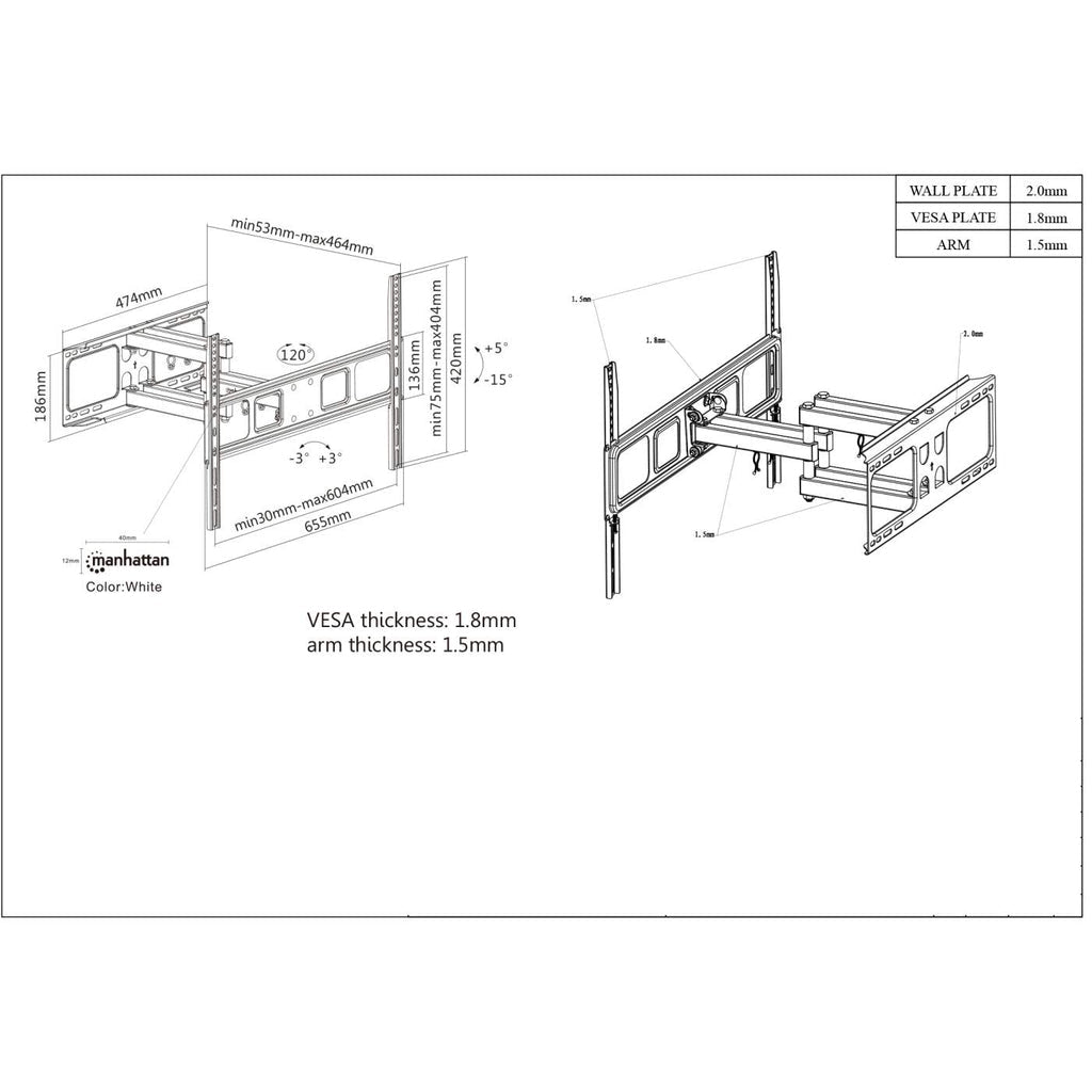 Manhattan 461351 soporte para pantalla plana 177.8 cm (70") Negro