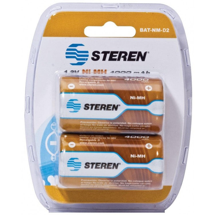 Pilas Recargables Steren "D" NiMH 4000 mAh Paquete C/2