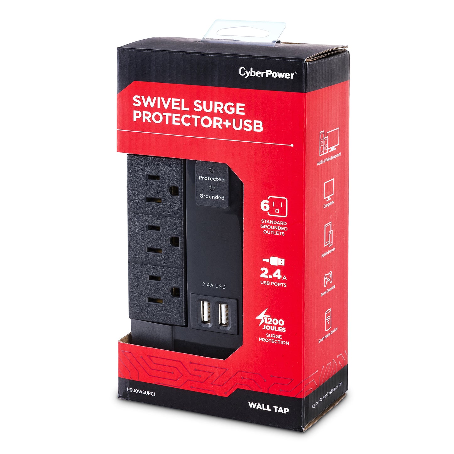 CyberPower P600WSURC1 supresor de picos Negro 6 salidas AC 125 V