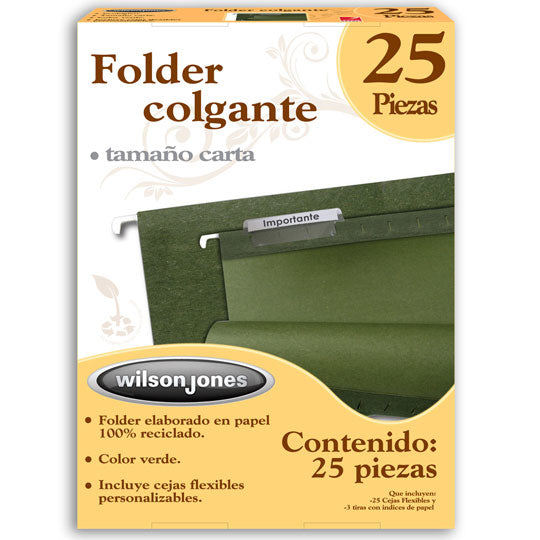Folder Colgante Acco Wilson Jones Carta Color Verde Tradicional Caja C/25 Pzas
