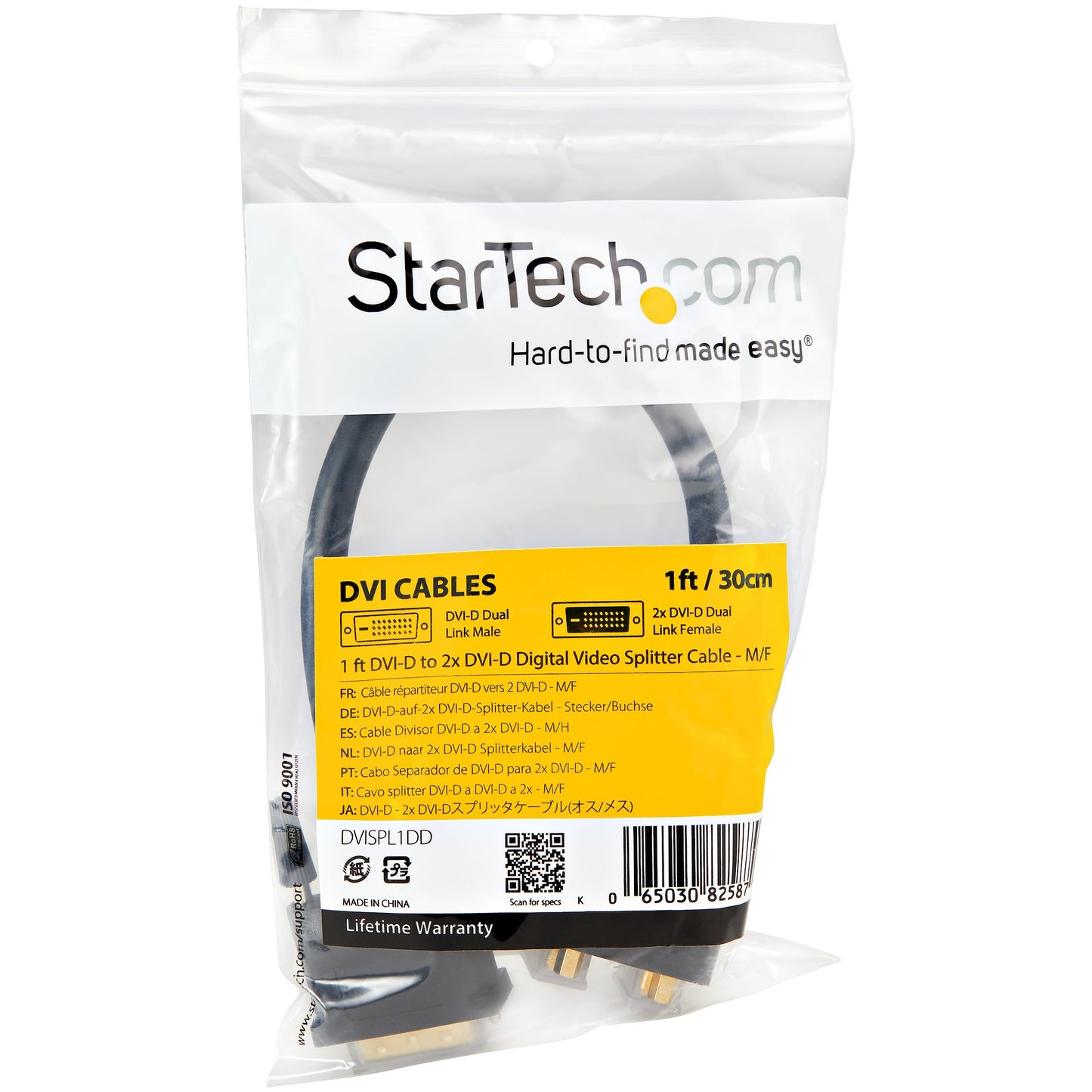 StarTech.com DVISPL1DD cable DVI 0.3 m 2 x DVI-D Negro