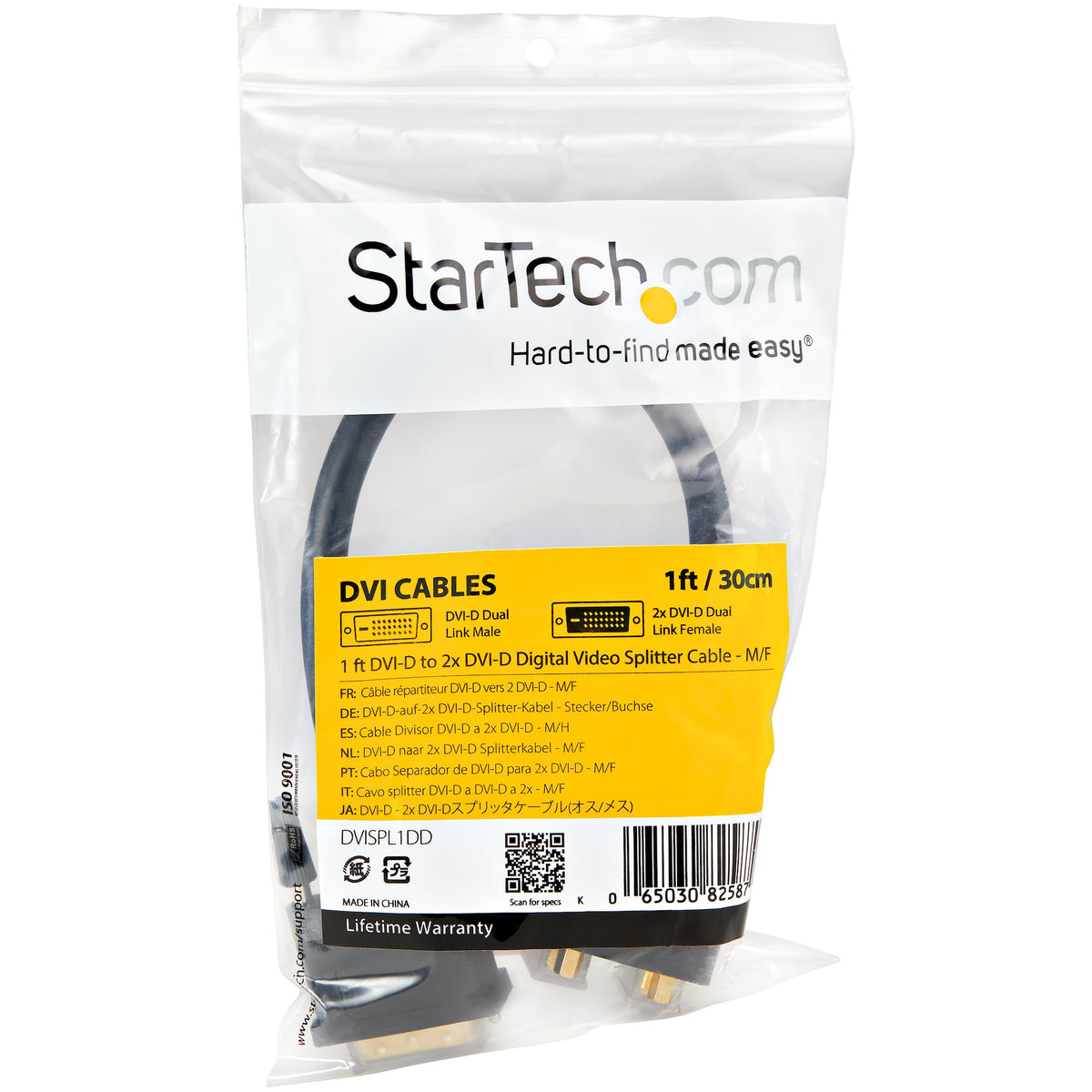 StarTech.com DVISPL1DD cable DVI 0.3 m 2 x DVI-D Negro